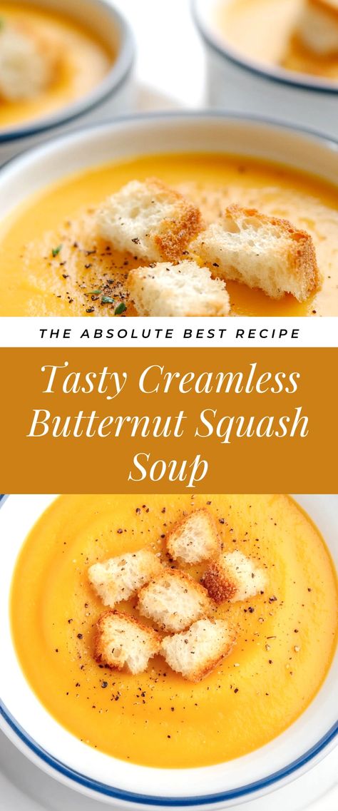 Image for Tasty Creamless Butternut Squash Soup Low Sodium Butternut Squash Soup, Butternut Squash Soup Easy Quick, Healthy Butternut Squash Soup, Best Butternut Squash Soup, Soup Lovers, Butternut Soup, Butternut Squash Recipes Soup, Soup Easy, Cozy Dinner