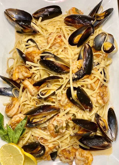 Shrimp and Mussels Pasta Recipe Seafood Pasta With Mussels, Pasta With Mussels And Shrimp, Prawn And Mussel Pasta, Mussels With Pasta Recipe, Mussels And Shrimp Pasta, Linguine With Mussels, Mussel And Shrimp Recipes, Mussel And Shrimp Pasta, Muscles Pasta Recipe