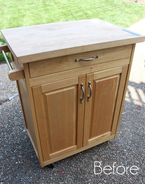 Kitchen-Cart-Before2 Microwave Cart Makeover, Kitchen Cart Makeover, Diy Kitchen Cart, Kitchen Utility Cart, Wood Cart, Microwave Cart, Rolling Kitchen Cart, Rolling Kitchen Island, Kitchen Island Cart