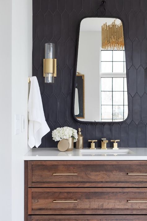 Best Bathroom Paint Colors, Masculine Bathroom, Brass Sconces, House Bathrooms, Primary Bathroom, Primary Bath, Master Bath Remodel, Boys Bathroom, Upstairs Bathrooms