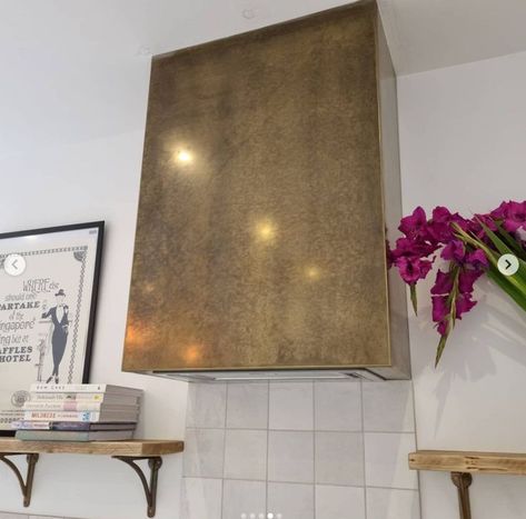 Brass cooker hood,  boxes to cover your kitchen extractor Brass Range Hood Kitchen, Brass Extractor Hood, Cooker Hood Cover, Brass Hood Kitchen, Brass Hood Vent, Extractor Hood Ideas, Cooker Hood Ideas, Brass Range Hood, Kitchen Extractor