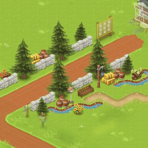 Hay Day Driveway Design, Hayday Driveway Design, Hay Day Entrance Design, Hayday Animal Layout, Hayday Entrance Design, Hayday Layout Ideas Machines, Hay Day Decorations, Hayday Animal Design, Cute Hayday Farms