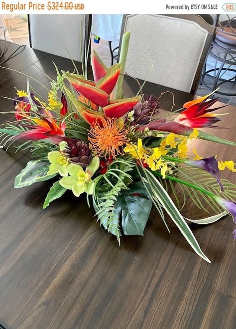 Paradise Centerpiece, Bird Of Paradise Arrangement, Pineapple Cupcake, Tropical Arrangements, Tropical Wedding Centerpieces, Tropical Centerpieces, Tropical Floral Arrangements, Tropical Flower Arrangements, Cymbidium Orchid