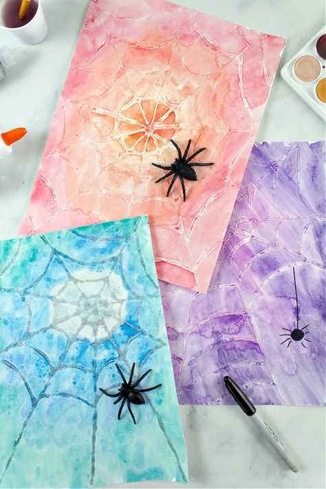 Cool Watercolor Spider Web Art Project for Kids Watercolor Spider Web, Spider Web Art, Diy Window Clings, Spider Web Craft, Spider Web Drawing, Sunflower Craft, Cool Watercolor, Homemade Watercolors, Sunflower Crafts