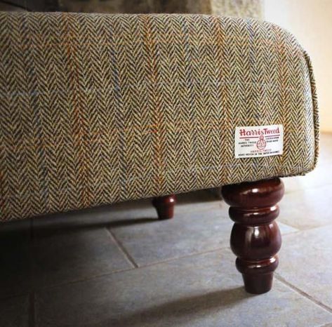 Couch Fabrics Upholstery, Georgian Cottage, Large Footstool, Tartan Decor, Tweed Furniture, Green Sofa Living Room, Large Footstools, Footstool Ottoman, English Gentleman