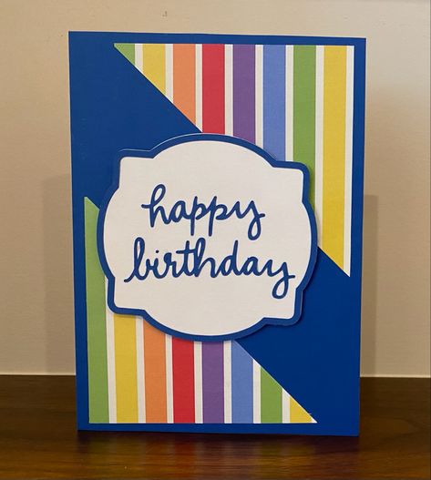 Homemade Birthday Cards For Men, Simple Handmade Birthday Card Ideas, Stamping Up Birthday Card Ideas, Congrats Cards Handmade, Bd Card, Birthday Card For Kids, Strip Cards, Easy Greeting Cards, Blue Cards