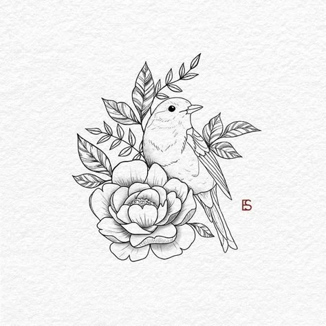 Vogel Tattoo, Black Bird Tattoo, Borneo Tattoo, Kunst Tattoos, Bird Tattoo, Flower Tattoo Designs, Birds Tattoo, Black And White Illustration, Bird Drawings