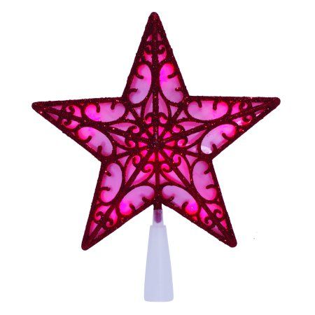 Holiday Time 9-Inch LED Tree Topper, Red Lights, Indoor Use Only Led Tree Topper, Christmas Tree Topper Red, Live Christmas Trees, Toppers Diy, Led Christmas Tree, Silver Theme, Star Tree, Red Lights, Star Tree Topper