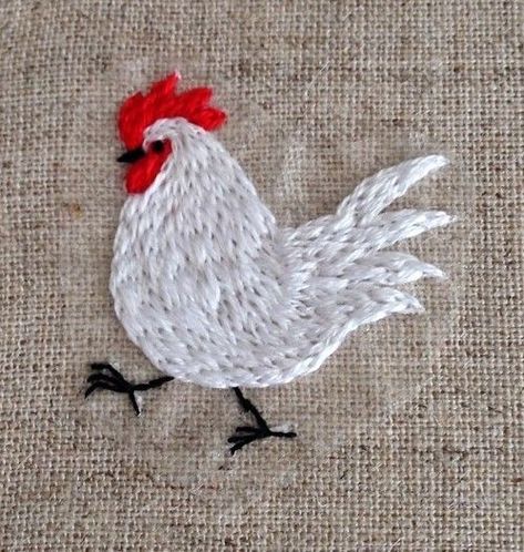 Hen Embroidery, Embroidered Rooster, Chicken Embroidery, Birds Embroidery Designs, Hand Embroidery Projects, Bird Embroidery, Needlework Embroidery, Simple Embroidery, Sewing Embroidery Designs