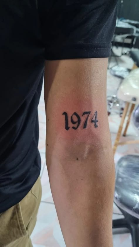 Tattoos With Years, Birthyear Tattoo Ideas Men, 1974 Tattoo Ideas, 1974 Tattoo Number, 1980 Tattoo Ideas, Birthyear Tattoo Ideas, 1970 Tattoo, 1973 Tattoo, 1974 Tattoo