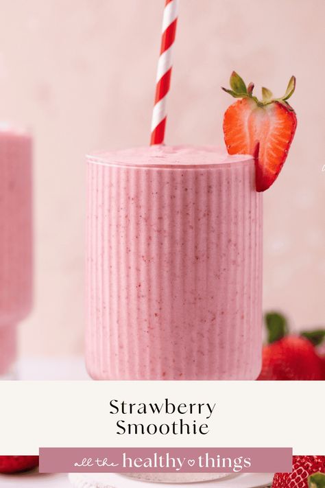 This Strawberry Smoothie is made with just six simple ingredients. It’s sweet, creamy, and perfect breakfast or afternoon snack! Healthy Strawberry Smoothie, Delicious Strawberry Smoothie, Strawberry Protein Smoothie, Strawberry Pineapple Smoothie, Chocolate Strawberry Smoothie, Strawberry Smoothie Recipe, Smoothie Recipes Strawberry, Cherry Smoothie, Peanut Butter Smoothie