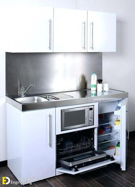 36+ Smart Kitchen Design Ideas For Small Spaces | Engineering Discoveries Dishwasher Ideas, Micro Kitchen, Compact Dishwasher, Tiny Kitchen Design, Small Apartment Kitchen, Outdoor Kitchen Appliances, Guest Houses, Compact Kitchen, Smart Kitchen