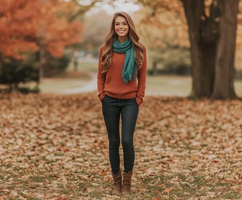 10+ Bold Autumn Outfit Ideas with Teal and Copper Touches ��• 333+ Inspiring Lifestyle Ideas 1990s Outfit Ideas, Teal Sweater Outfit, Teal And Copper, Autumn Outfit Ideas, Inspiring Lifestyle, Teal Scarf, Thick Scarf, Seasonal Wardrobe, Teal Sweater