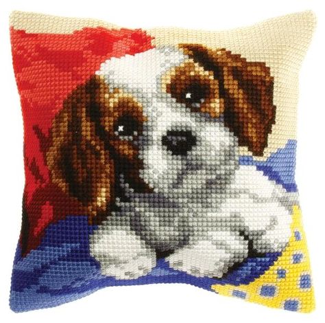 Dog Needlepoint, Colors Chart, Cross Stitch Cushion, Stitch Pillow, Cross Stitch Pillow, Needlework Embroidery, Diy Cross Stitch, Latch Hook, Cross Stitch Animals