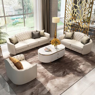 White Microfiber Leather Living Room Set of 3 Sofa Set with Geometric Frame Sofa Kulit, Sofa Arrangement, Leather Sofa And Loveseat, Modern Living Room Set, Furnitur Ruang Keluarga, Loveseat Living Room, Leather Sofa Living Room, Faux Leather Sofa, Living Room Sofa Set