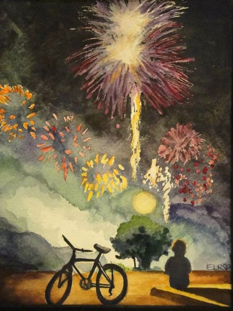 fireworks watercolor Fireworks Artwork, Fireworks Watercolor, Fireworks Drawing, Fireworks Illustration, Firework Art, Moving Poster, How To Draw Fireworks, Sustained Investigation, Celebration Art