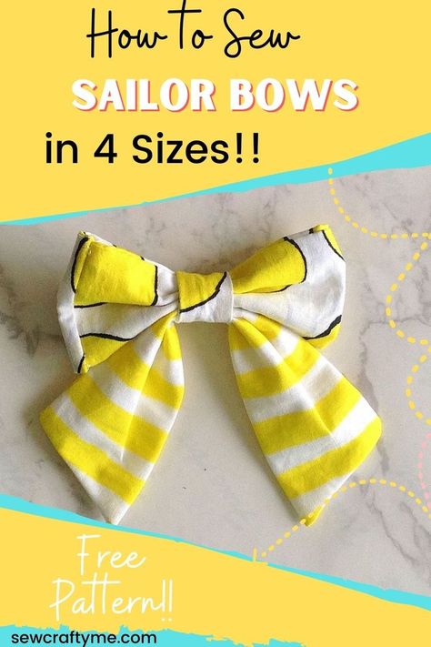 Sailor Bow Pattern, Dog Bows Diy, Dog Bow Tie Diy, Bow Sewing Pattern, Fabric Bow Tutorial, Bow Sewing, Baby Sewing Patterns Free, Bow Making Tutorials, Dog Bandana Pattern