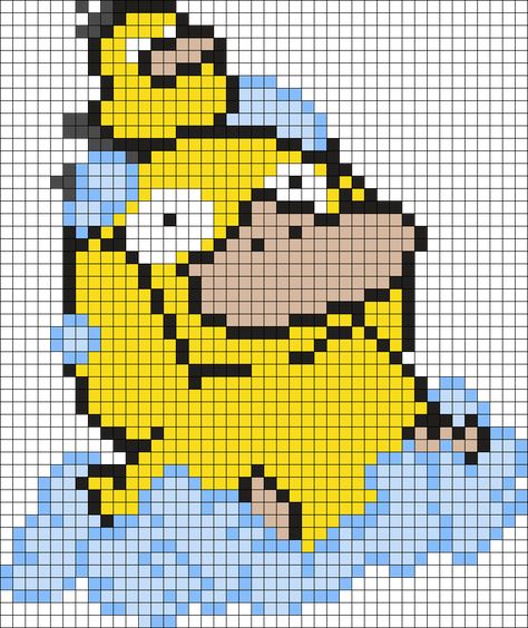 Psyduck Perler Bead Pattern, Psyduck Cross Stitch, Psyduck Perler Beads, Pokemon Crochet Tapestry, Cool Pixel Art Grid, Clown Pixel Art, Cartoon Pixel Art, Pokemon Pixel, Pokemon Cross Stitch