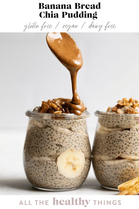 Healthy banana bread chia pudding made with banana, creamy coconut milk, and almond butter. This easy recipe will take you just a few minutes to make and is perfect for a quick grab and go breakfast or snack. The flavors or warm cinnamon and banana shine through for a delicious recipe that you are sure to love! All The Healthy Things, Chia Pudding Recipes Healthy, Banana Chia Pudding, Chia Pudding Recipes, Grab And Go Breakfast, Healthy Food Facts, Healthy Banana Bread, Healthy Banana, Chia Seed Pudding