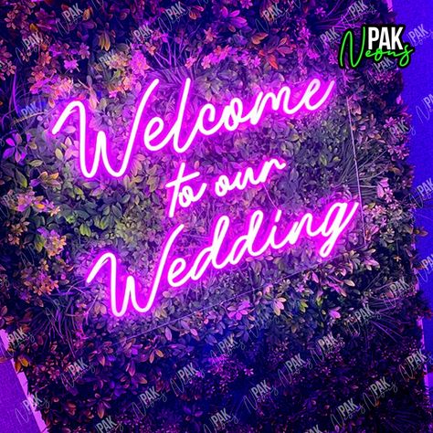 The perfect start to forever – Welcome to our wedding neon sign! 💍🌸 Explore more at 𝐰𝐰𝐰.𝐩𝐚𝐤𝐧𝐞𝐨𝐧𝐬.𝐩𝐤 and make your space Roshan style kay sath! 🌈 #PakNeons #PakistanNeons #NeonSigns #LightUpYourLife #CustomNeon #GlowWithUs #NeonVibes #customneonsign #weddingneonsign Purple Bridesmaid Dress, Party Vibe, Purple Bridesmaids, Wedding Neon Sign, Jungle Party, Neon Wedding, Neon Purple, Welcome To Our Wedding, Custom Neon Signs