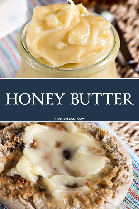 How to Make Honey Butter - A Family Feast® Whipped Honey Butter, Homemade Honey Butter, Ham Biscuits, Cornbread Biscuits, Flavored Butter Recipes, Honey Butter Recipe, Butter Recipes Homemade, Cheddar Cornbread, Flavored Butters