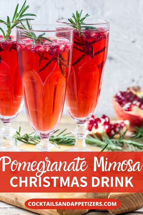 This Pomegranate Mimosa recipe is a festive and wintry twist on the classic cocktail that’s perfect to serve for a special holiday beverage! Great for Christmas party drinks, Christmas brunch cocktails, winter cocktails, fall mimosa drinks. A champagne cocktail recipe your guests will love. Pomegranate Mimosa Recipe, Sugar Plum Mimosa, Brunch Cocktails Winter, Christmas Brunch Cocktails, Christmas Mimosa Recipe, Fall Mimosa, Holiday Mimosa, Christmas Mimosas, Pomegranate Mimosa