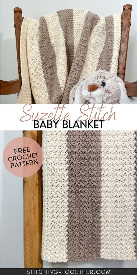 collage image of a crochet baby blanket with text overlay reading "suzette stitch baby blanket free crochet pattern" Tunisian Crochet Throw, Tunisian Crochet Blanket Pattern, Easy Crochet Patterns Free Beginners, Crochet Baby Blanket Sizes, Tunisian Crochet Baby Blanket, Motifs Afghans, Easy Tunisian Crochet, Tunisian Crochet Blanket, Baby Blanket Crochet Pattern Easy