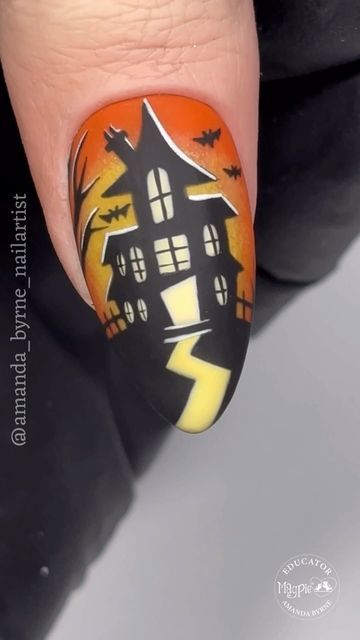 AMANDA BYRNE NAIL ARTIST on Instagram: "Haunted House 🏚️🧡

Using all @magpie_beauty products 🖤

Inspired by @malinsnagelkonst & @unghiettara 

Using #everythingmagpie 

• GINGER ROGERS Gel Colour
• MAGPIE ARTYgels 
• ZANTE Compact Pigment 
• VELVET TOP
• MAGPIE DETAIL Brush 6 & 9 

🖤 @magpie_beauty 🖤 @magpie_education 🖤

@aleana_hand Female Practice Thumb 

#nails #nailsonfleek #nailsofinstagram #instanails #nailswag #naildesigns #nailsoftheday #nailporn #gelnaildesign #gelnails #manicure #nailitdaily #nailprodigy #showscratch #magpiebeauty #pumpkinnails #pumpkinnailart #autumnnails #autumnnailart #handpaintednailart #nailarttutorial #nailtutorial #nailvideo #nailartvideo #boltonnails #boltonnailtech 

@nails_by_steps @mknogti_video @scratchmagazine @pblmagazine @pro_beauty01 @asos @ Haunted House Nail Art, Haunted House Nails, House Nail Art, Dead Nails, Pumpkin Nail Art, Pumpkin Nails, Ginger Rogers, Painted Nail Art, Gel Nail Design