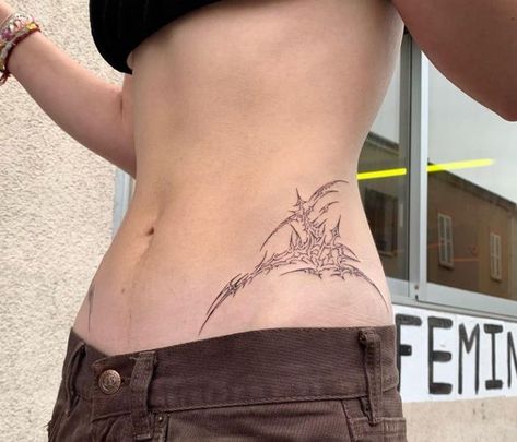 Waist Tattoos, Sigil Tattoo, 4 Tattoo, Stomach Tattoos, Dream Tattoos, Black Ink Tattoos, Elegant Tattoos, Hip Tattoo, Dope Tattoos