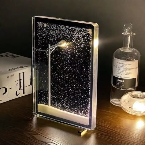 Lamp Craft, Dark Academia Bedroom, Academia Bedroom, Snow Scenery, Landscape Night, Christmas Night Light, Dream Life Aesthetic, Diy Snow, Diy Christmas Lights