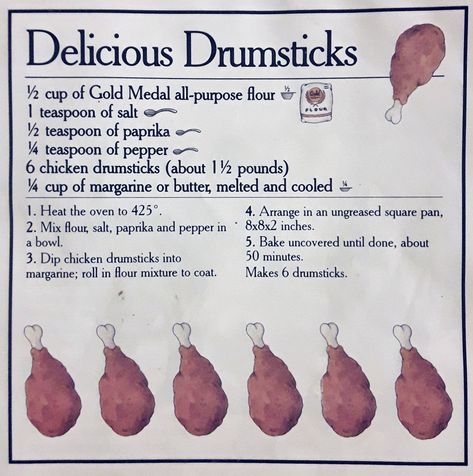 Delicious Drumsticks | Baked breaded chicken. Really good with thighs as well. Consider spicing up the batter even more.   From Alpha-Bakery Children's Cookbook by Gold Medal. Baked Breaded Chicken, Square Pan, Chicken Drumsticks, Breaded Chicken, Gold Medal, Daily Meals, Spice Things Up, Holiday Recipes, Food To Make