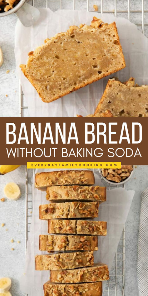 Craving for banana bread but have no baking soda? This banana bread without baking soda recipe is for you! You can make this as a back-to-school breakfast or even as a casual dessert! Taste the goodness of this recipe and indulge! Banana Bread Without Baking Soda, Bread Texture, Baking Soda Substitute, Rich Banana Bread, Sweet Banana Bread, Banana Muffins Easy, Desserts With Few Ingredients, School Breakfast, Easy Recipes For Beginners