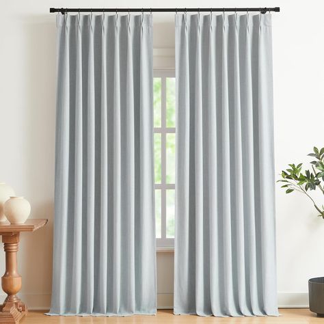 Amazon.com: Vision Home Natural Pinch Pleated Full Blackout Curtains Linen Blended Room Darkening Window Curtains 95 inch for Living Room Bedroom Thermal Insulated Pinch Pleat Drapes with Hooks 2 Panel 40"Wx95"L : Home & Kitchen Blue Grey Curtains, Pinch Pleat Drapes, Pinch Pleat Drape, Curtains Linen, Curtains Room, Blue Drapes, Blue Fog, Pleated Drapes, Pinch Pleat Curtains