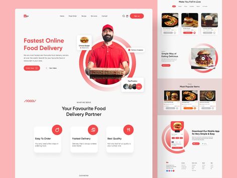 Food Delivery Landing Page by Rakib Ali on Dribbble Delivery Food Design, Food Landing Page, Food Delivery Website, Food Competition, Autumn School, Free Web Design, Capstone Project, Food Delivery App, App Landing Page