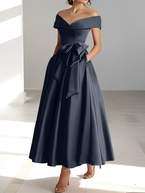 A-Line/Princess Off-the-Shoulder Mother of the Bride Dresses with Pock - Mondressy Formal Mother Of The Bride Dresses, A-line Dress, Formal Dresses For Weddings Guest, Coctail Dresses 2024, Mother Of Groom Outfits, Mother Of Bride Dresses, Mother Of The Bride Outfits, Mother Of The Groom Dresses, Dresses With Pockets