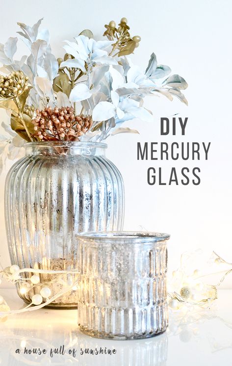 DIY faux mercury glass tutorial - so easy and simply gorgeous! What a beautiful idea for a Christmas table centrepiece. | A house full of sunshine Wedding Decorations Diy Centerpiece, Christmas Table Centrepiece, Mercury Glass Diy, Mercury Glass Vase, Mercury Glass Christmas, Christmas Table Centerpieces, Vase Crafts, Glass Diy, Foto Tips