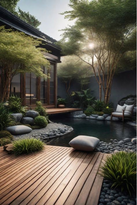 Meditative backyard patio with zen elements Easy Backyard Patio, Easy Patio Ideas, Meditation Patio, Yoga Patio, Art In Garden, Zen Backyard Ideas, Zen Yard, Zen Garden Backyard, Zen Water Fountain