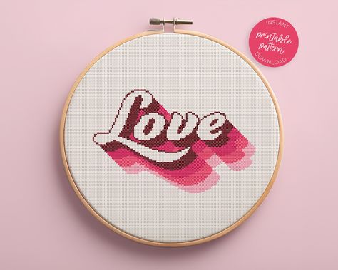 Retro Love Cross Stitch Pattern, Valentines X-Stitch Pattern PDF, Stitch Pattern Quote, Handmade Gift 5 Inch Cross Stitch Pattern, Retro Cross Stitch, Valentines Day Cross Stitch Patterns, Groovy Cross Stitch, I Love You Cross Stitch Pattern, Cross Stitch Love Heart, Valentine’s Day Cross Stitch, Stitch Pattern, Cross Stitch Pattern