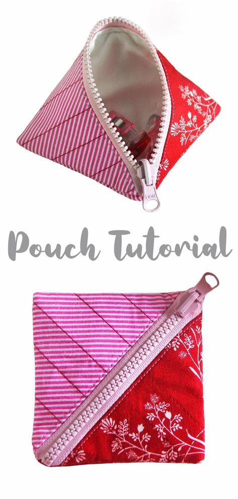 Zip Pouch Tutorial, Triangle Pouch, Simple Pouch, Souvenir Wedding, Pouch Diy, Zipper Pouch Tutorial, Pouch Sewing, Pouch Tutorial, Half Square Triangle