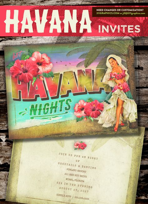 Havana Nights Invitation, Night In Havana Party Theme, Havana Aesthetic Night, Havana Nights Welcome Sign, Havana Night Invitation, Red Hat Party, Havana Nights Party Theme, 18th Party Ideas, Havana Party