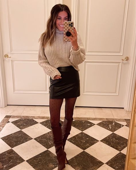 Leather Skirt And Sweater Outfit, Skirt Sweater Outfit, The Sister Studio, Sister Studio, Skirt And Sweater, Skirt Sweater, Recruitment Outfits, Leather Skirt Outfit, Sweater Outfit