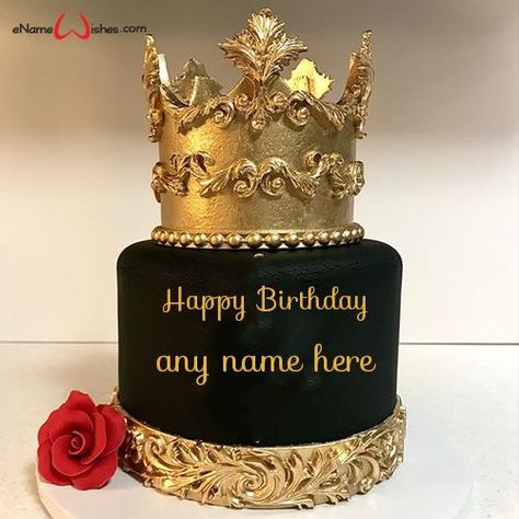 Happy Birthday Cake Write Name Here Happy Birthday Cake For Men, Best Wishes Birthday, Black And Gold Birthday Cake, Happy Birthday Cake Writing, Name On Cake, 75 Birthday Cake, Write Name On Cake, Birthday Cake Write Name, Black And Gold Birthday