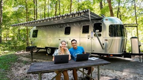 Airstream Owners Lauren and Daniel Airstream Camping, Airstream Living, Utah Summer, Airstream Travel Trailers, Air Stream, Trailer Camping, Travel Trailer Camping, Dry Camping, Trailer Life