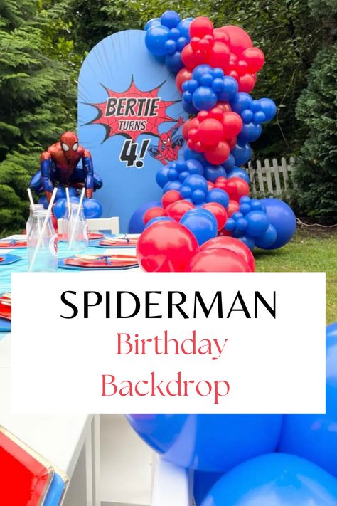 Superhero Birthday Backdrop, Spiderman Birthday Backdrop, Spiderman Backdrop, Superhero Party Printables, Avengers Birthday Party Decorations, Balloon Displays, Rocket Party, Super Hero Birthday, Ladybug Costume