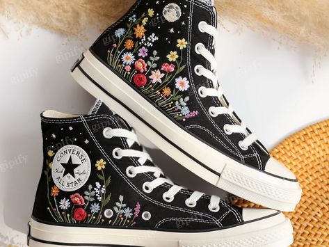 All shoes – Page 2 – Gipify Embroidered Vans, Cute Converse Shoes, Converse 1970s, Embroidered Sneakers, Embroidered Converse, Cute Converse, Flower Moon, Preppy Shoes, Embroidery Shoes