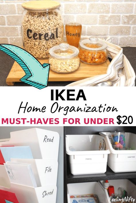 7 MUST-HAVE Ikea Organization Ideas that are under $20. Ikea hacks for the office, kitchen, toys in kids playroom and for the home. Ideas and hacks that can also be used for crafts storage using storage boxes and bins, organizing tips, pantry jar ideas, laundry room jars, drawer dividers for clothes, etc. Easy Ikea organization hacks that can be done on a budget  #ikeahacks #ikeaideas #ikeahack Ikea Organisation, Ikea Kitchen Storage, Ikea Must Haves, Ikea Organization Hacks, Ikea Kids Room, Pantry Jars, Ikea Crafts, Hacks Ikea, Ikea Organization