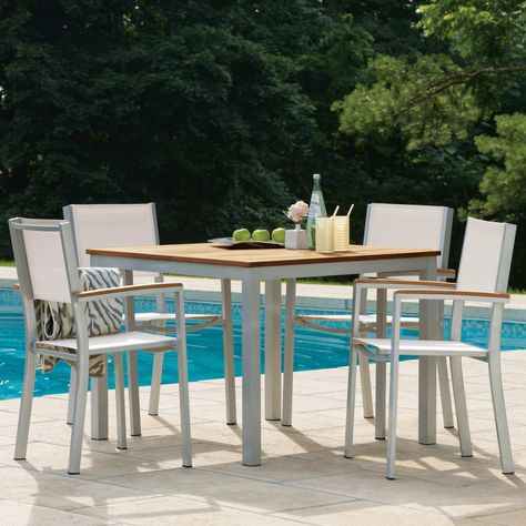 Have to have it. Oxford Garden Travira Patio Dining Set - Seats 4 - $1708 @hayneedle Stackable Dining Chairs, Dining Furniture Sets, Aluminum Patio, 5 Piece Dining Set, Patio Dining Table, Contemporary Dining Chairs, Patio Dining Chairs, Square Dining Tables, Patio Dining Set