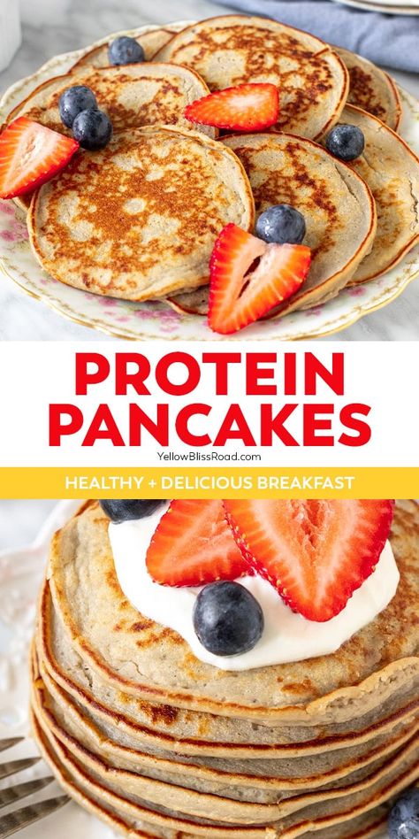 Pancake Banane, Healthy Protein Pancakes, Protein Pancakes Recipe, Easy Protein Pancakes, Pancakes Protein, Banana Protein Pancakes, Easy Protein, Healthy Breakfast Recipe, Yummy Healthy Breakfast