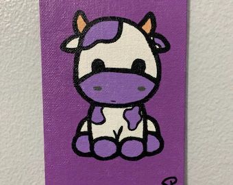 Canvas Painting Patterns, Animated Cow, Markers Drawing Ideas, Mini Toile, Cow Drawing, Simple Abstract, Cow Canvas, Cute Canvas Paintings, Easy Canvas Art