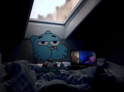 A Cartoon, Cartoon Character, Laptop, Computer, Bed, Wall